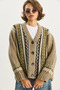 Women's Mink Ethnic Patterned Oversize V-Neck Buttoned Thick Knitwear Cardigan 5057 60283576 - 4