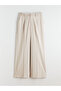 Beige Belted Wide Leg Women's Pleated Trousers - 5