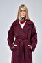 Women's Burgundy Oversize Trench Coat – Lined Long Double-Breasted Belted Trench Coat with Double Pockets | - 3