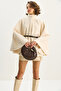 Women's Beige Boucle Fabric Araboy Belted Cashmere Poncho 8014 60284101 - 2