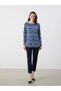 Crew Neck Patterned Short Sleeve Women's Blouse - 4