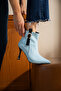 Holly Baby Blue Patent Leather 7 cm Heel Boots with Buckle Detail Botti̇e