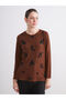 Two Mt Shop Quality Lcw Grace Brown Patterned Standard & Regular Long Sleeve Women's T-Shirt