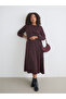 Burgundy Plus Size Crew Neck Patterned Dress - 2