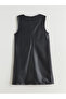 Black Crew Neck Leather Look Mini Dress - 7