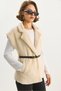 Women's Beige Faux Fur Textured Belted Pocket Detailed Lined Vest 11162 60283598 - 5