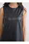 Black Crew Neck Leather Look Mini Dress - 4