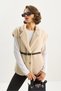 Women's Beige Faux Fur Textured Belted Pocket Detailed Lined Vest 11162 60283598 - 3
