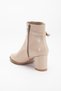 Beige Women's Heeled Boots Wrinkled Patent Leather Pointed Shape Tan Buckle - 6