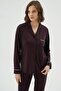 Women's Dark Purple Color Long Sleeve Shirt Collar Buttoned Pajama Set C3T3N171 - 2