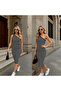 Women's White One Shoulder Striped Patterned Slim Fit Midi Dress Loi̇25-Pk1042Tk - 2