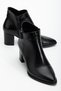 Women's Black Crocodile Patent Leather and Faux Leather Buckled Heeled Boots