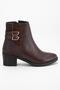 Brown Women's Heeled Boots Straw Detailed Faux Leather Buckle - 3
