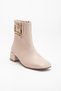 Beige Women's Short Heeled Boots Blunt Toe Metal Accessories Faux Leather - 5