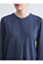 Navy Blue Crew Neck Polka Dot Blouse - 4
