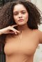 Women's Lightweight Shiny Stylish Fabric Half Fisherman Front Low-Cut Above Elbow Sleeve Body Blouse-Brown - 3