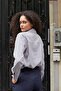 Women's Cotton Modal Cupra Fabric Collared Long Sleeve Shirt with Side Slits - Gray - 3