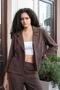 Women's Corduroy Fabric Collar Pocket Flap Long Sleeve Back Pleated Comfortable Fit Jacket-Brown - 8