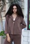 Women's Modal Silky Collar Capri Sleeve Pocketed Pleated Jacket Cardigan Coat - Brown
