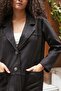 Women's Lightweight Lycra Suede Fabric Collared Long Sleeve Pocketed Sport Stitched Oversize Jacket Coat-Black - 7