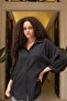 Women's Collared Off-Shoulder Loose Shirt-Black - 6