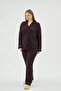 Women's Plus Size Dark Purple Buttoned Long Sleeve Shirt Collar Pajama Set C4T3N171 - 2