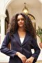 Women's Collared Pocket Flap Long Sleeve Waist-Fitted Lightweight Stretchy Fabric Blazer Jacket-Navy Blue - 6