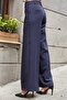 Women's Lightweight Stretchy Fabric High Waist Side Pockets Wide Leg Palazzo Pants-Navy Blue - 6