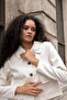 Women's Lightweight Stretchy Winter Cashmere Collar Pocketed Long Sleeve Short Blazer Jacket Coat-Champagne - 3