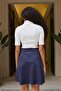 Lightweight Lycra Suede Fabric High Waist Above Knee Short Kilos Skirt-Navy Blue - 3