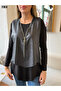 New Season Long Sleeve Asymmetric Blouse and Leather Vest Combination Women's Set