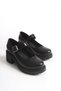 K-708 Black Wrinkled Patent Leather Buckle High-Sole Loafer Shoes - 4