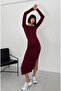 Cindy Slit Long Sleeve Crew Neck Slim Fit Maxi Dress