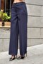 Women's Lightweight Stretchy Fabric High Waist Side Pockets Wide Leg Palazzo Pants-Navy Blue - 4