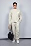 Men's Oversize Boxy Fit Logo Detailed Furry Sweater Beige - 4