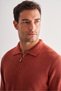 Red Zippered Polo Collar Long Sleeve Pocketless Comfort Fit Casual Cotton Knitwear Sweater 1012255202 - 4