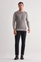 Gray Zippered Polo Collar Long Sleeve Pocketless Comfort Fit Cotton Knitwear Sweater 1012255223 - 2