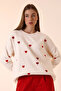 Crew Neck Heart Patterned Winter Knit Sweater - 3