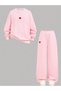 Girl's Heart Printed Pink Crew Neck Sweatshirt-Loose Fit Pink Sweatpants Set - 2