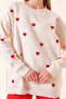 Crew Neck Heart Patterned Winter Knit Sweater - 5