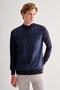 Navy Blue Half Turtleneck Long Sleeve Pocketless Comfort Fit Cotton Knitwear Sweater 1012255212 - 3