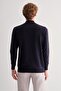 Navy Blue Half Turtleneck Long Sleeve Pocketless Comfort Fit Cotton Knitwear Sweater 1012255212 - 5