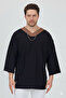 V-Neck 4/3 Sleeve Oversized T-Shirt with Ruffles Off-Shoulder - 8