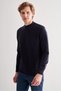 Navy Blue Half Turtleneck Long Sleeve Pocketless Comfort Fit Classic Cotton Knitwear Sweater 1012255208 - 3