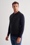 Navy Blue Zippered Polo Collar Long Sleeve Pocketless Comfort Fit Cotton Knitwear Sweater 1012255223 - 3