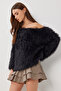 Open Shoulder Bearded Soft Textured Knitwear Sweater Lmt0044 Black - 3