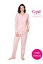 Women's Salmon Pink V-Neck Front Buttoned 100% Cotton Long Sleeve Pajama Set with Pockets
