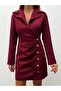 Women's Collared Burgundy Jacket Dress - 3