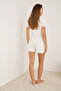 Ecru Ribbed Camisole Lace Shorts-Pajama Set 7949 - 4