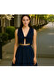 Women's Satin Front Tie Dark Blue Bustier
